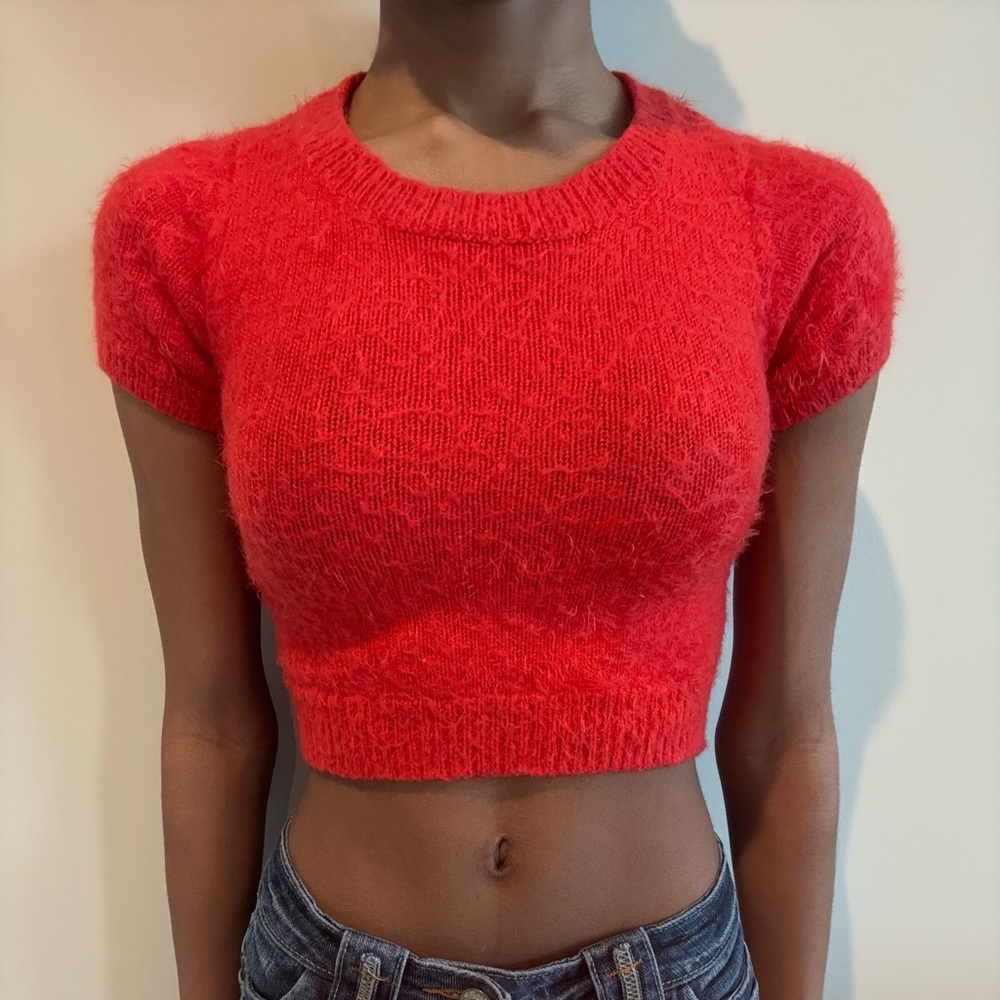 Dolls Kill Horoscopez Red Fuzzy Crop Top